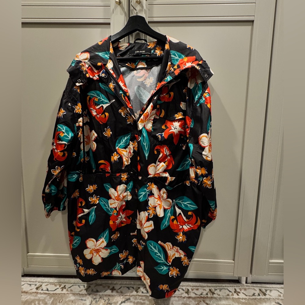 Zara Black Floral rain jacket